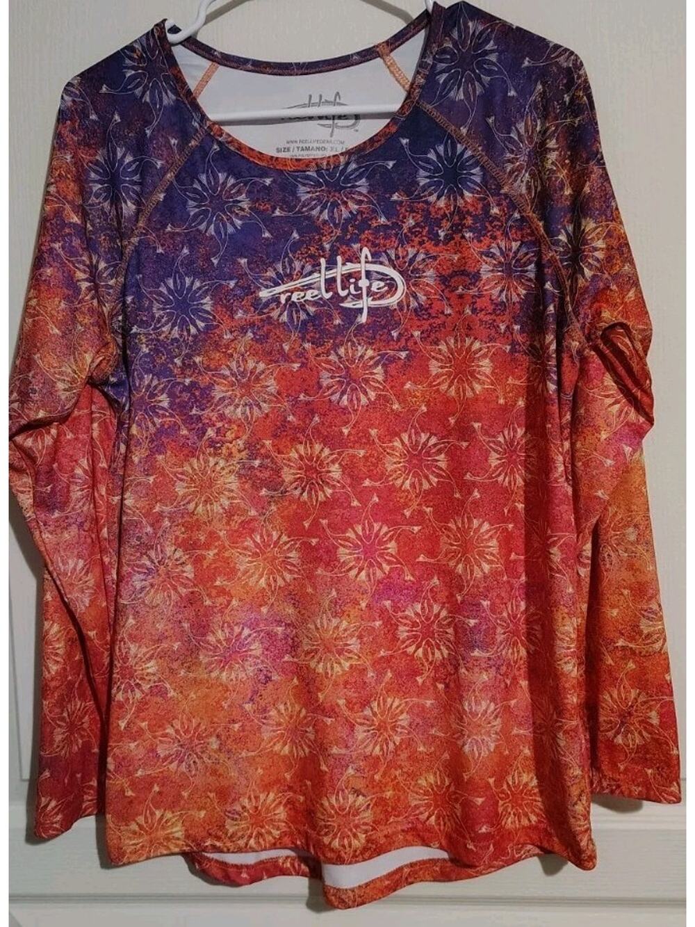 Reel Life Shirt Size XL Women's Fishing Gear Sun Top Protection Purple Orange